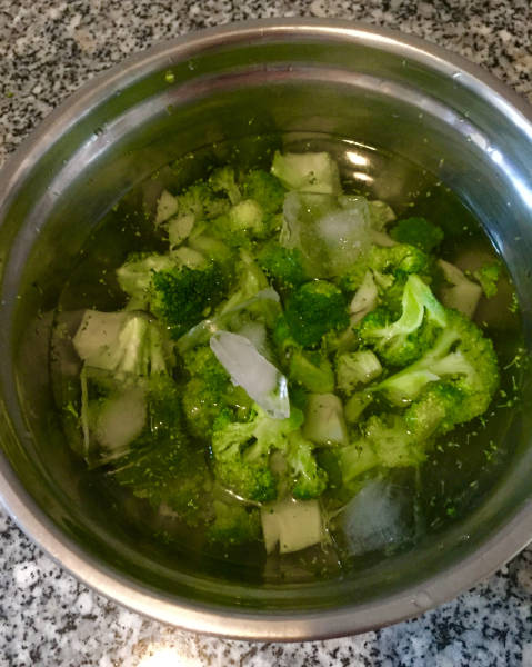 broccoli in a bowl of ice water
